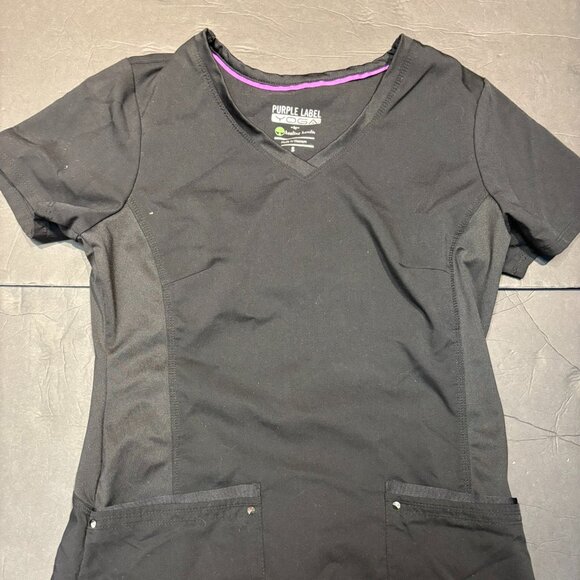 Healing Hands Purple Label Yoga Scrub Top Black S | Stretch Moisture-Wicking - Picture 1 of 6